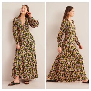NEW Boden Floral Blouson Long Sleeve Maxi Dress Size 16